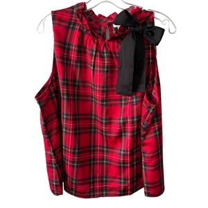 NWT J. Crew Factory Women's Tartan Bow Neck Sleeveless Top with Ruffles Size XXL